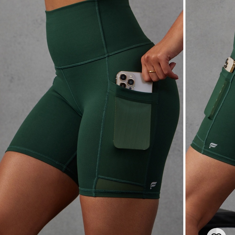 Fabletics Forest Green High-Waisted Pocket Shorts
